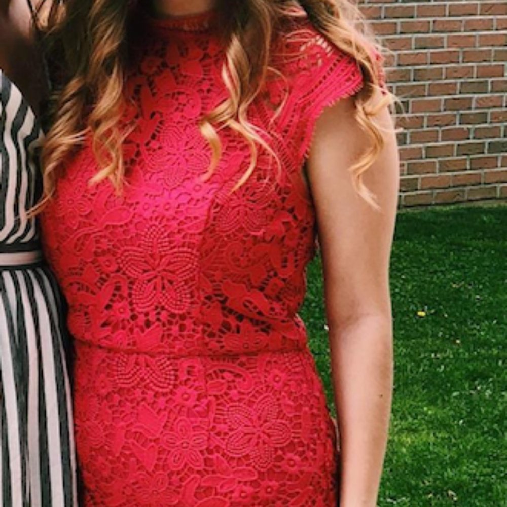 Asos Pink/Red Lace Overlay Dress